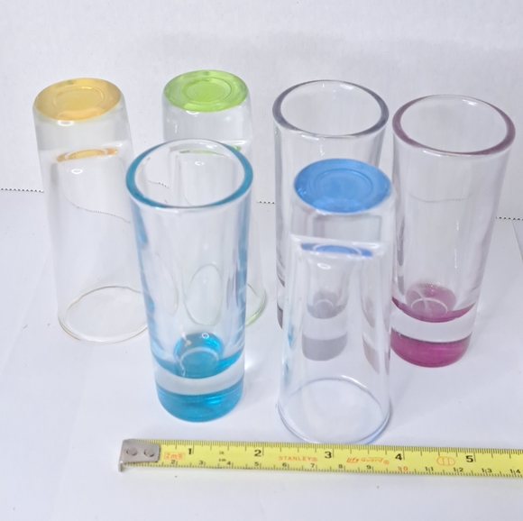 6 Crisa Heavy Bottom Colored Double Shot Glasses, Heavy Bottom Colored. - Picture 2 of 9